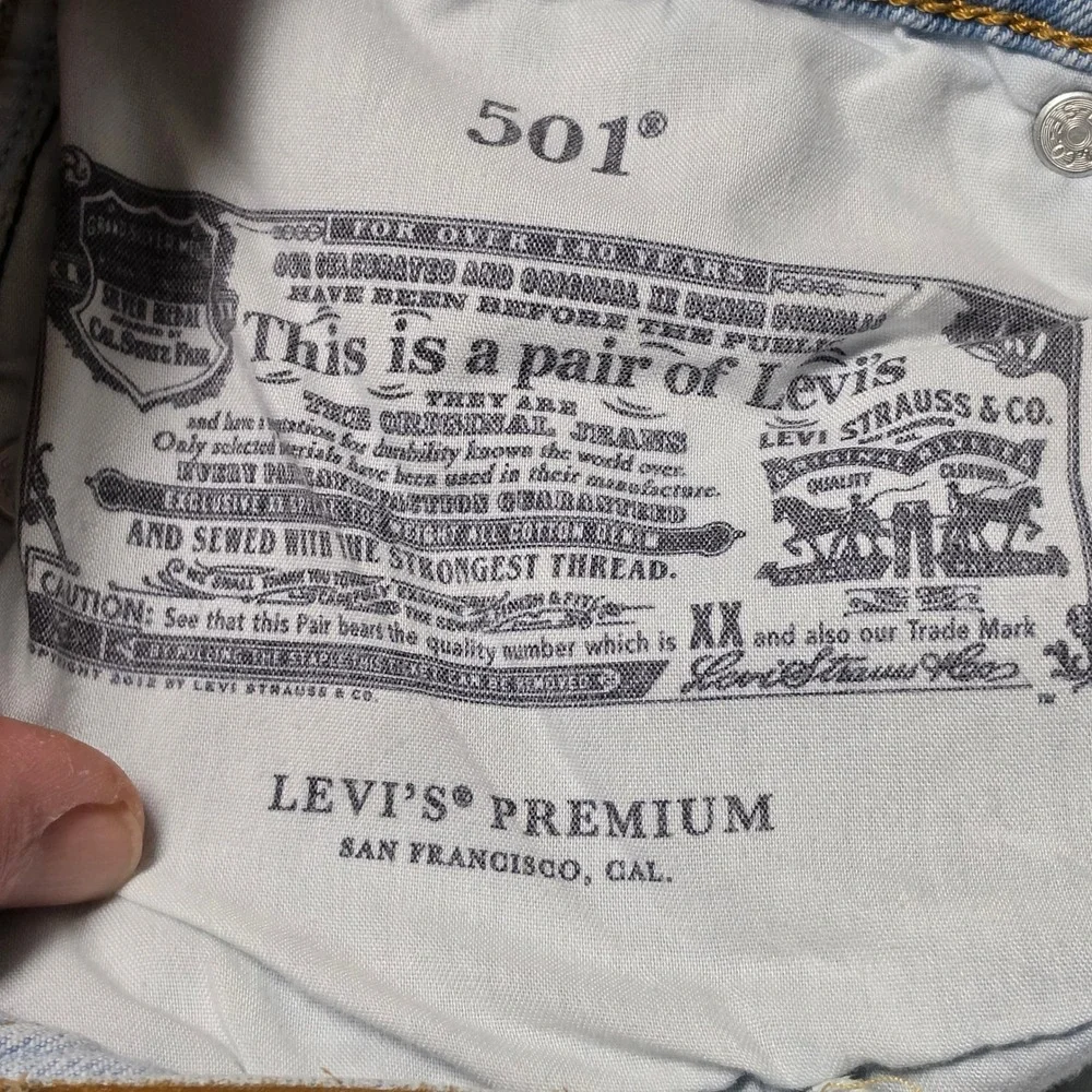 Jeans Levis 29 Womens Light Blue Excellent 501 Premium Side Logo Tape Straight - Picture 7 of 13